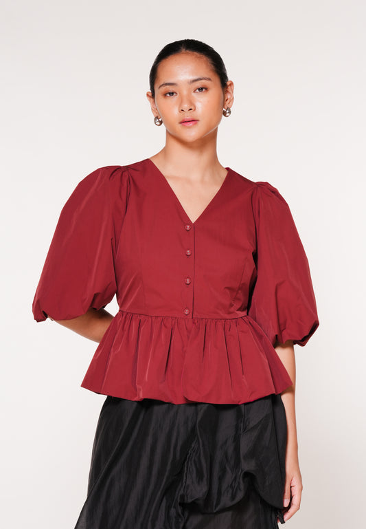 Raf Igara Quarter Sleeve Top (Burgundy)
