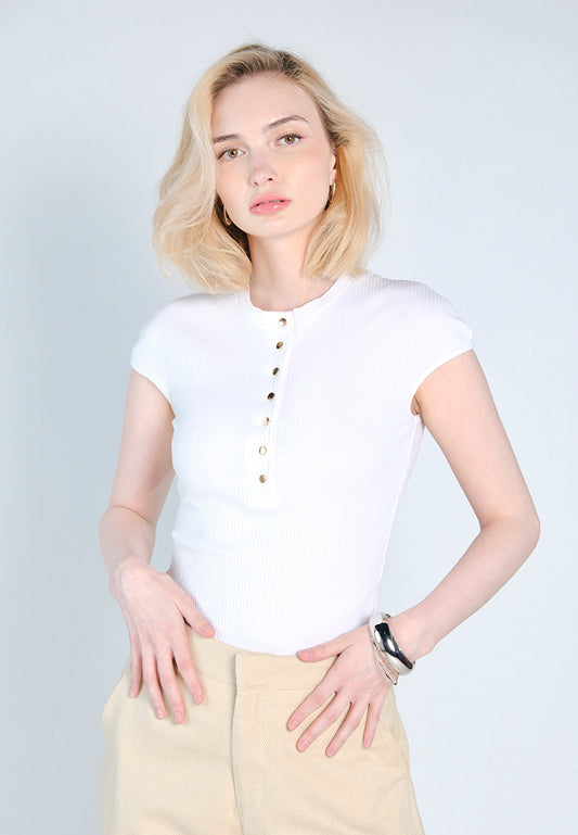 RAF Floyd Short Sleeve Bodysuit Top (White)