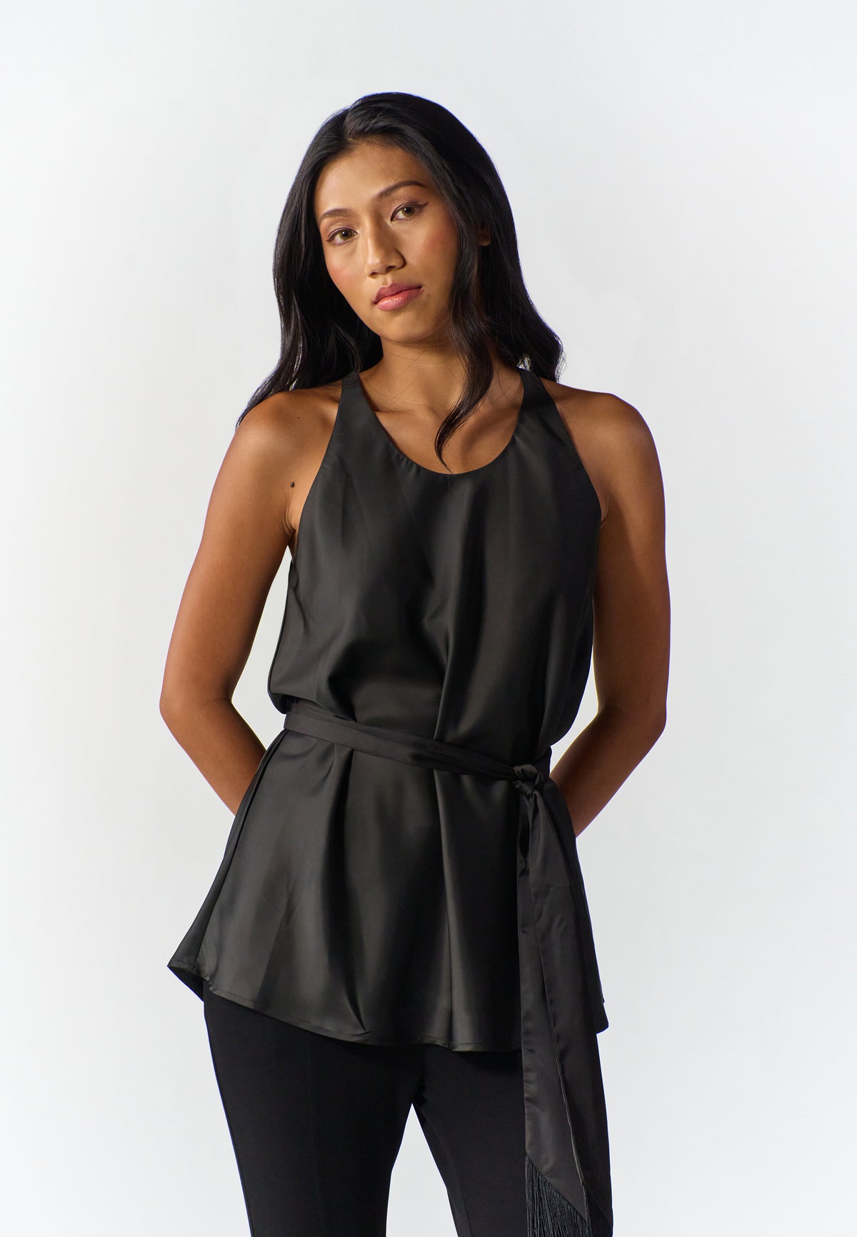 RAF Rodeo Sleeveless Top W/ Sash Belt (Black)